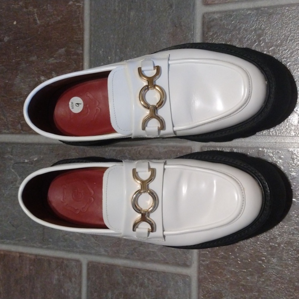 Grenson womens white platform loafers size 9